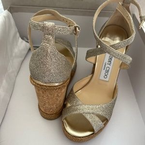 Jimmy Choo gold open toe wedge size 37